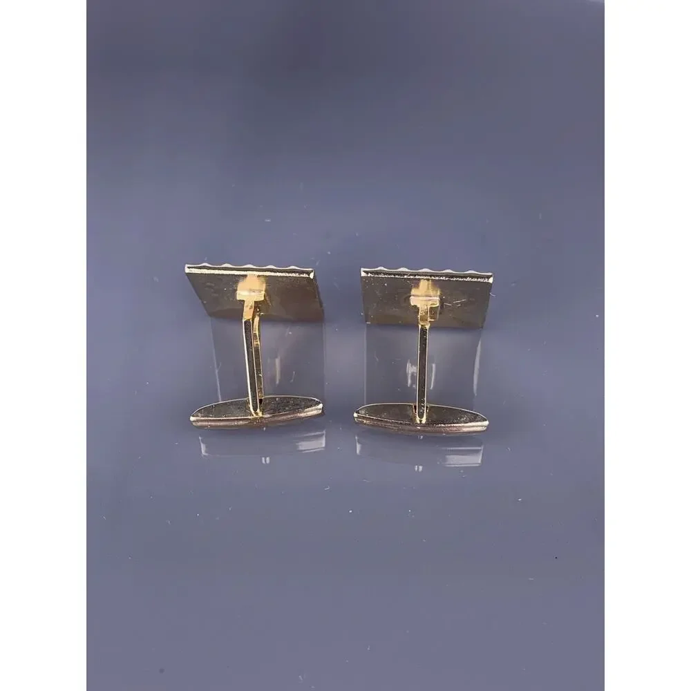 Square Carved Edge Gold Tone Cufflinks Textured Face Simple Vintage